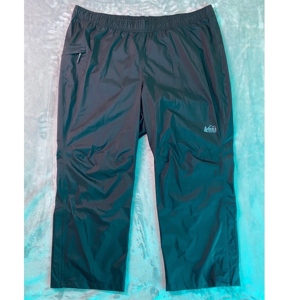 REI Co-op Rain Pants Men 2XL Black Ripstop Waterproof Hiking‎ Shell Bottoms